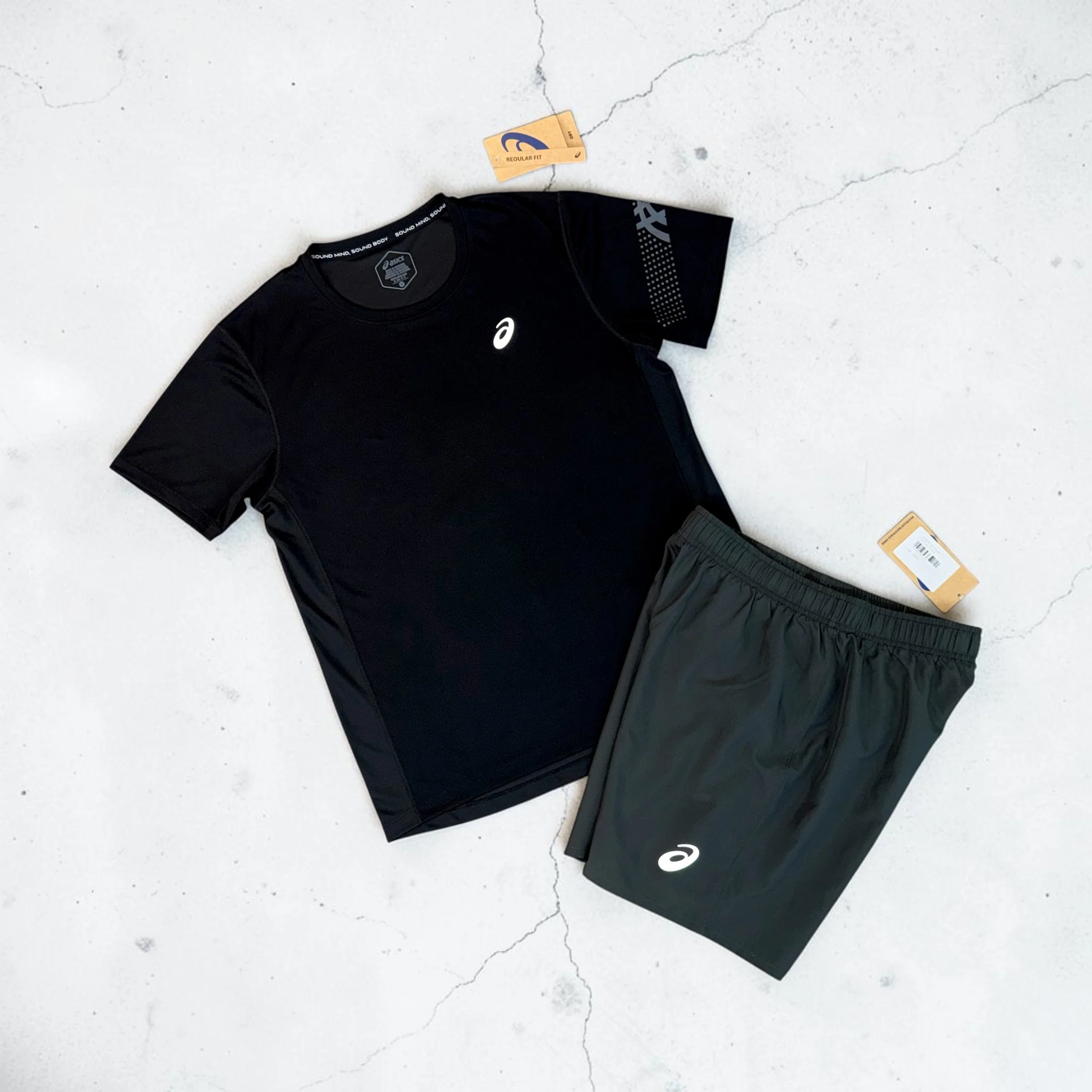 ASICS ICON T-SHIRT AND SHORTS SET - BLACK / DARK GREY (Japan sizing)