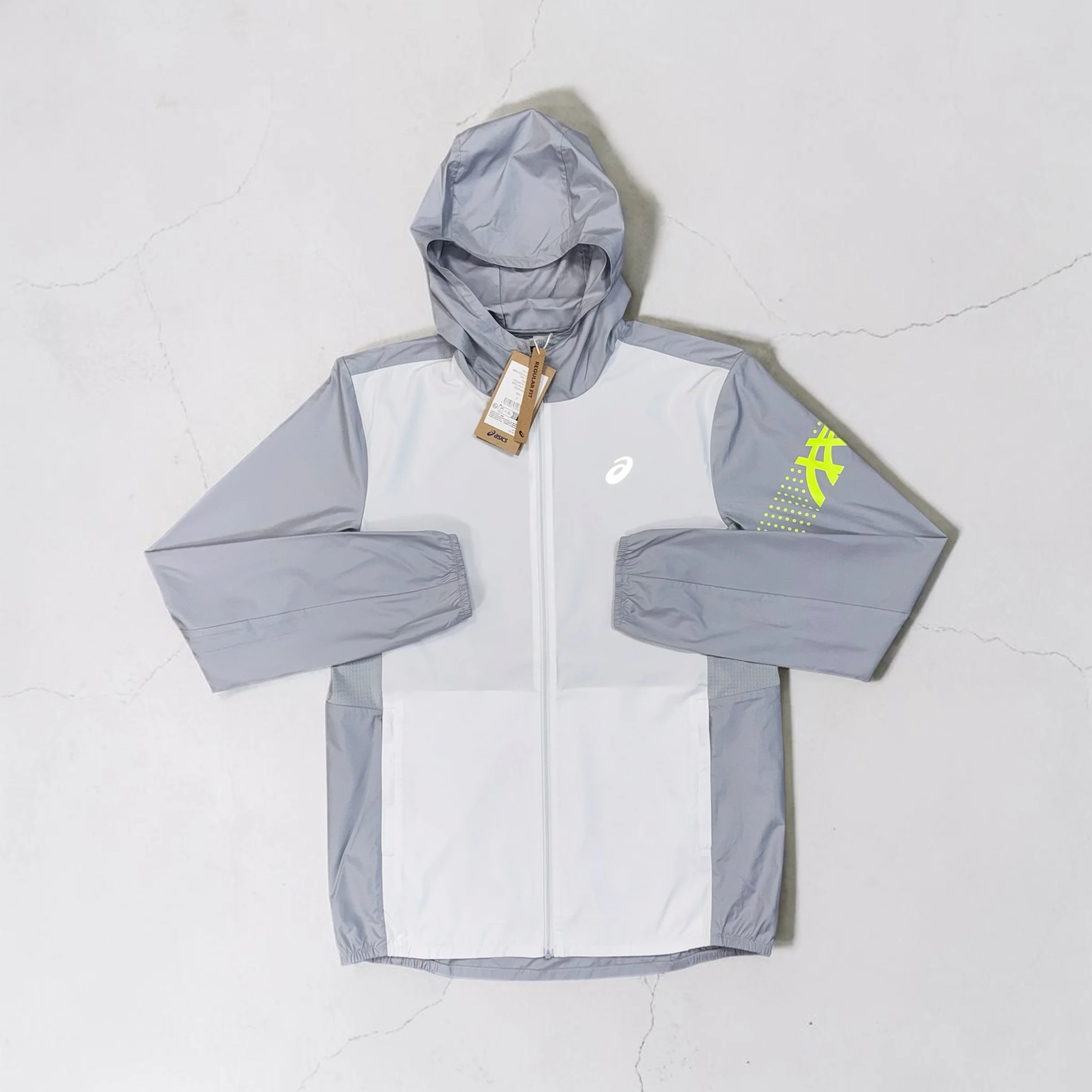 ASICS ICON WINDRUNNER JACKET - GREY WHITE / VOLT